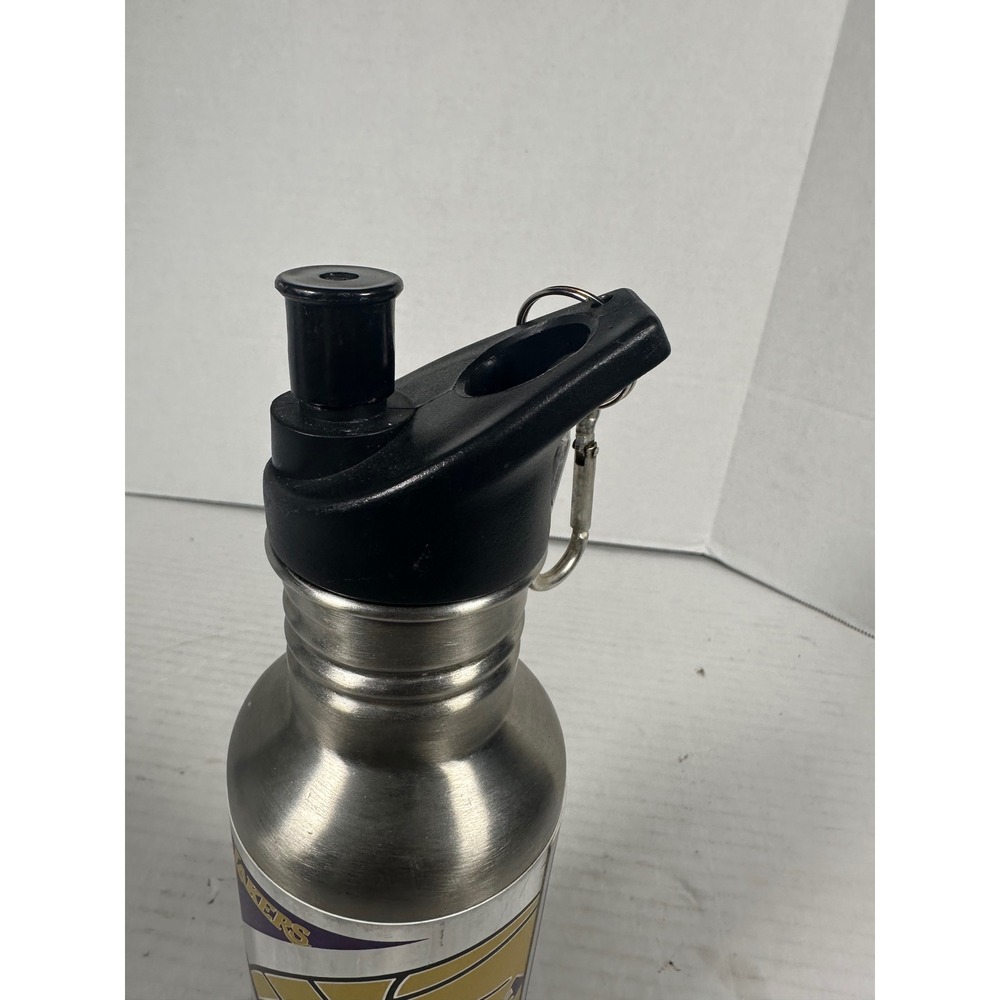 NBA Los Angeles Lakers Stainless Steel Water Bottle Silver Purple Gold Carabiner - Picture 6 of 9